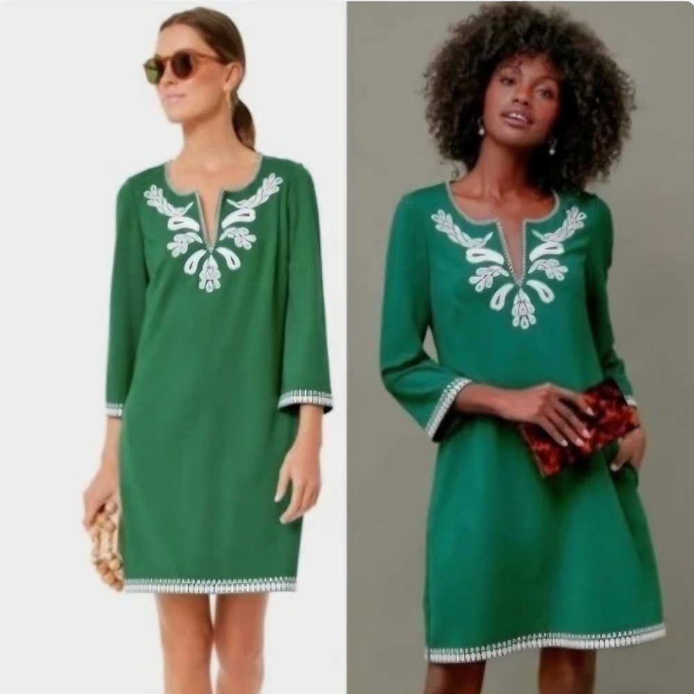 Tuckernuck Miguelina Embroidered Green Tunic Dress Size XS
